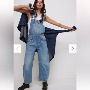 SOLD 🛑Free People We The Free Good Luck Barrel Overalls Large Ultra Light Beam